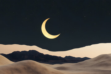 Fototapeta premium Ramadan Kareem greeting. Islamic crescent moon and lantern. End of fasting. ramadan decorations, Eid al-Fitr. Breaking of holy fast day. Muslim holiday. Arab night sky. 