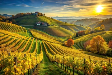 Fototapeta premium Piedmont Italy Vineyards Green Yellow Autumn Scenic