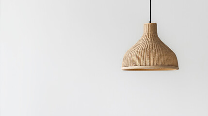 A lamp with a brown shade hangs from a light fixture