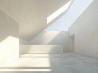 Fototapeta premium A white room with a large window and a skylight