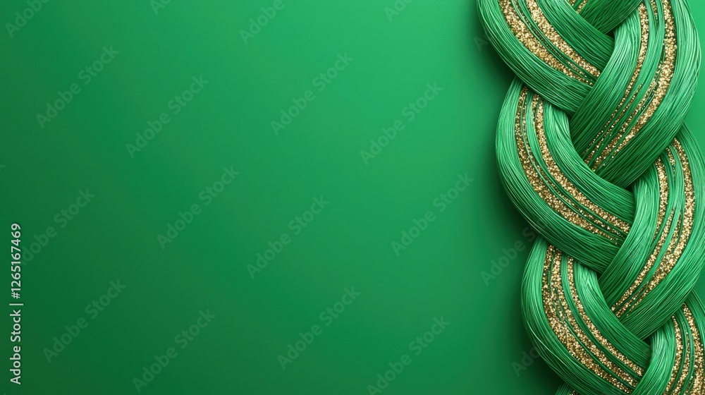 Poster a vibrant green background featuring a decorative braid, adding texture and richness to the composit
