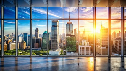 Fototapeta premium Stunning Cityscape View from Modern Office Window - Panoramic Skyline