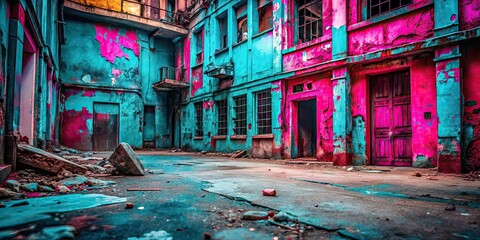 Naklejka premium Pink Teal Urban Exploration AI Photography Background