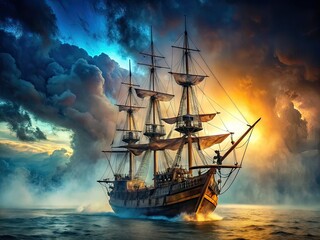 Fototapeta premium Pirate Ship Mystery Adventure Seascape AI Photo