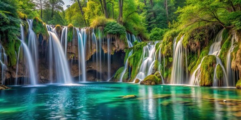 Plitvice Lakes Waterfall Macro, Croatian Nature, Stunning View