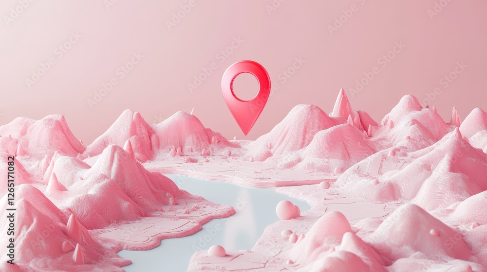 Poster 3d map travel location. locator mark of map and location pin or navigation icon sign on background w
