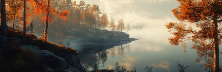 Fototapeta premium A beautiful autumn day with a lake in the background