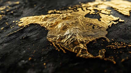 Golden Highlighted Continents on Earth with Dark Background Generative AI image