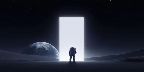 Astounding Astronaut Standing in Front of Mysterious Portal with Earth in the Background