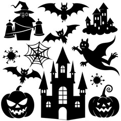 Halloween Vector Set. Spooky Black Silhouettes and Isolated Elements.