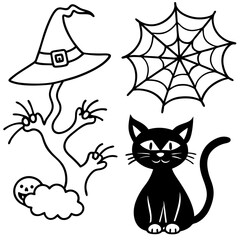 Halloween Vector Set. Spooky Black Silhouettes and Isolated Elements.