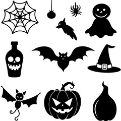 Halloween Vector Set. Spooky Black Silhouettes and Isolated Elements.