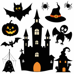 Halloween Vector Set. Spooky Black Silhouettes and Isolated Elements.