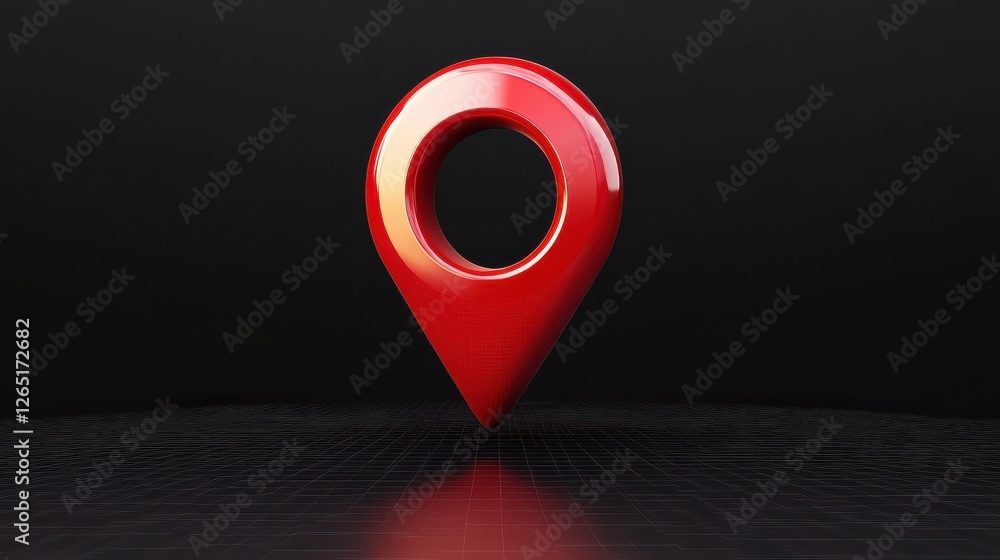 Poster red map pin 3d illustration, representing a location marker with a glossy, rounded design commonly u