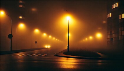 Misty Night Streetlights