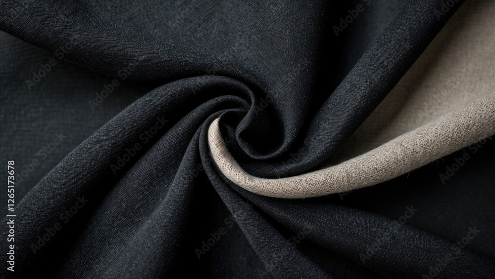 Aufkleber Close-up of black and beige textile fabric with swirling patterns and textures suitable for background use or fashion design applications Copy Space