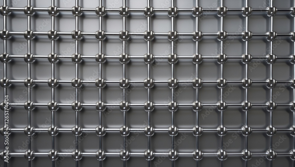 Fototapete Metallic grid pattern background with three-dimensional cube shapes and spherical joints creating structural depth and texture. Copy Space