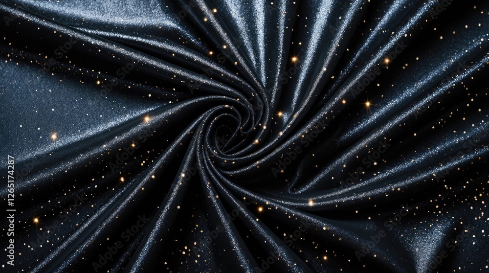Aufkleber Black glitter fabric with starry pattern creating a swirling effect on surface suitable for textile design and backgrounds Copy Space