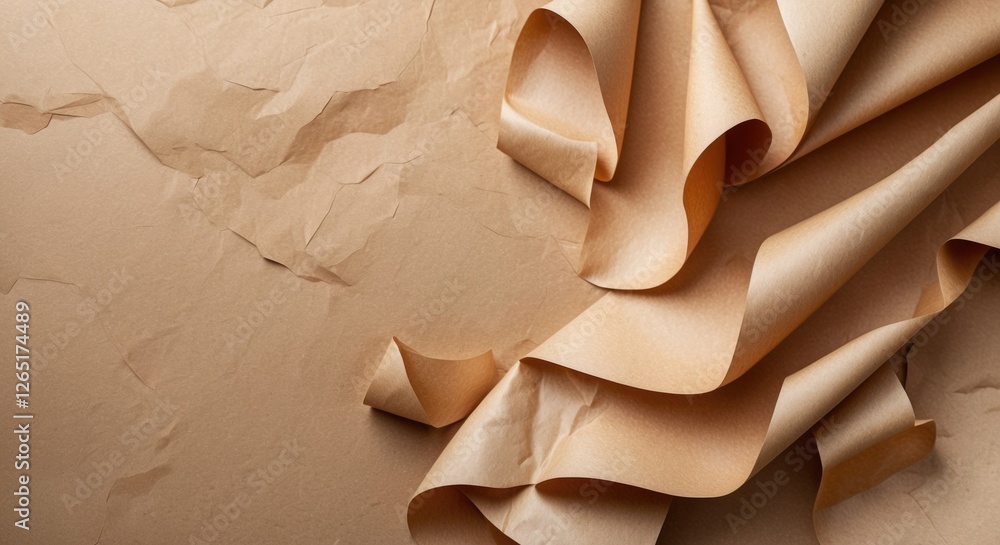 Aufkleber Crumpled textured paper background with folds and creases in warm beige tones suitable for various design applications Copy Space
