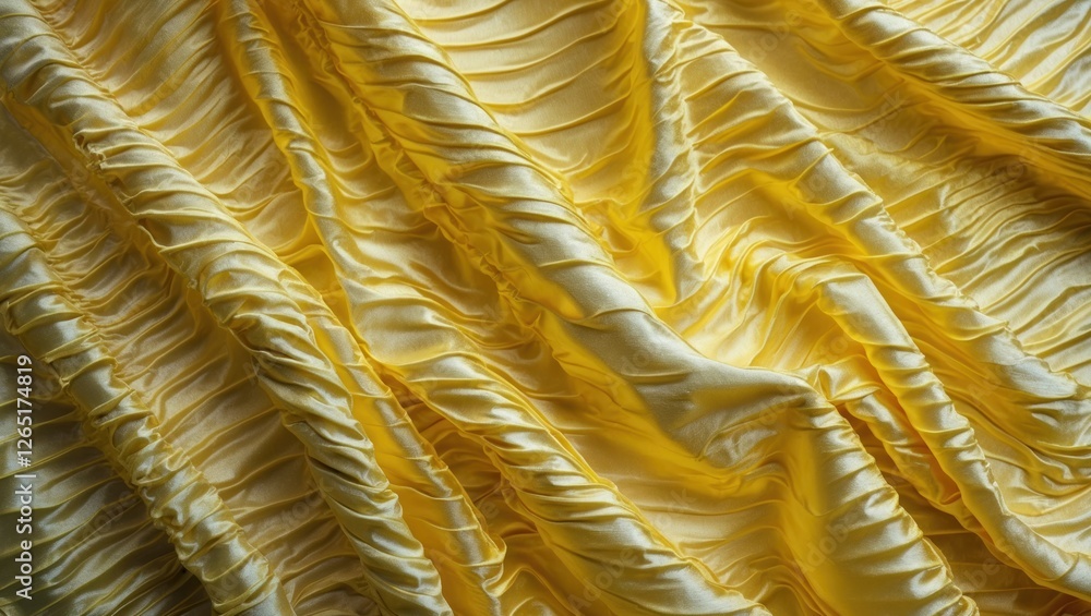 Aufkleber Yellow textured fabric with pleats and folds creating a rich layered effect suitable for various design applications Copy Space