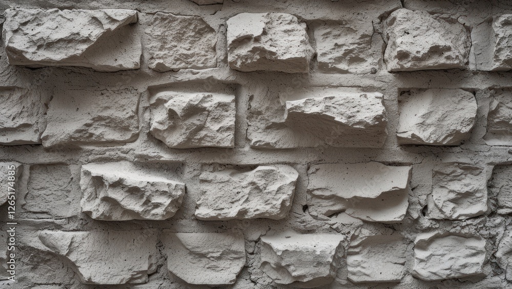 Aufkleber textured white stone wall background with irregularly shaped rocks and mortar, ideal for constructio