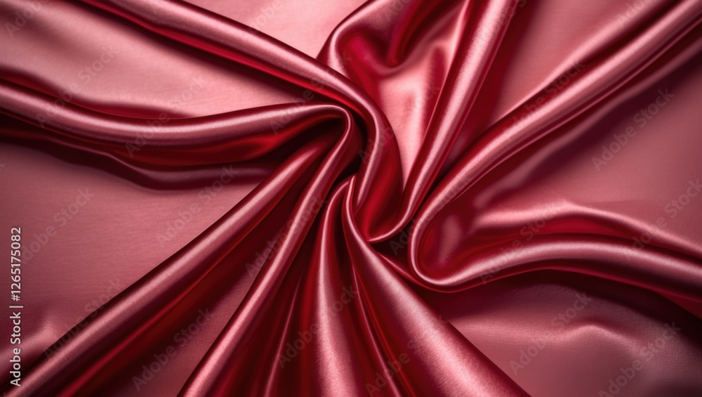Poster Red satin fabric background with smooth texture and elegant folds showcasing luxury and softness. Copy Space