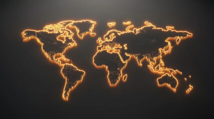 A glowing outline of the world map on a grey background.