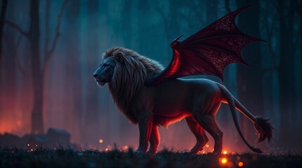 Black horse silhouette running wild through the dark forest