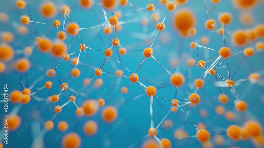 Poster abstract connected dots on bright blue background. 3d rendering