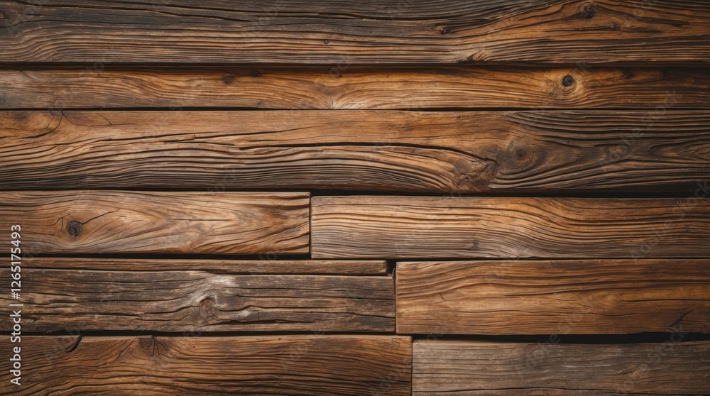 Poster Wooden plank wall texture with varied shades of brown and visible grain patterns suitable for backgrounds and design projects Copy Space