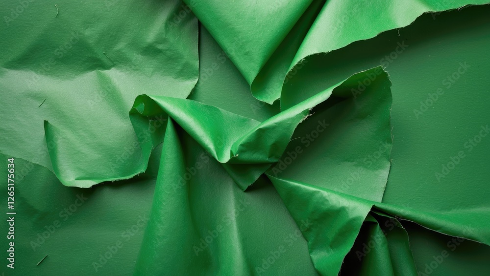 Poster green crumpled textured fabric background with varying shades of green and folds showcasing material