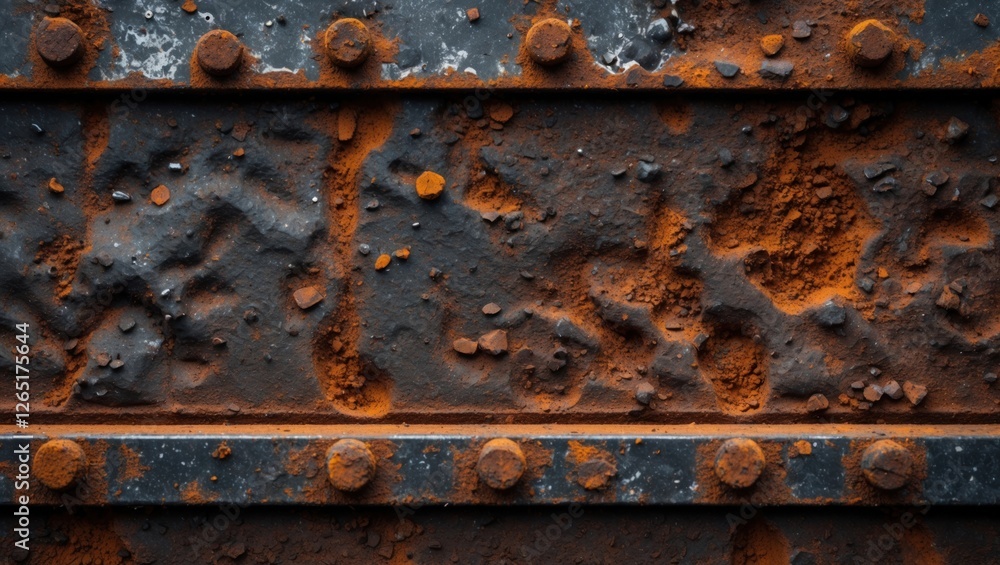 Poster rusty metal surface with bolts and textures showing corrosion and dirt patterns copy space