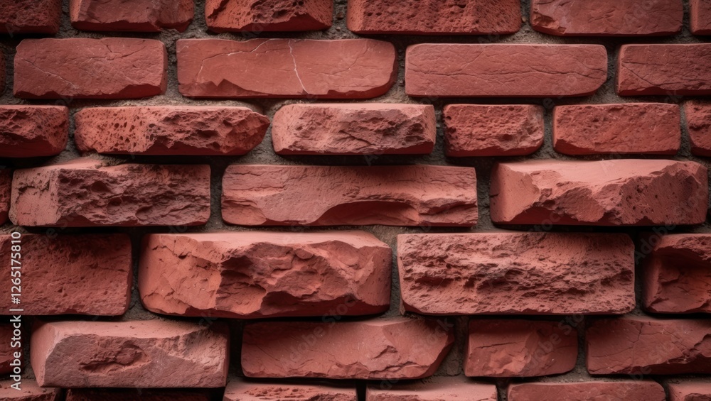 Aufkleber Textured red brick wall with uneven surfaces and variations in color providing a rustic and aged appearance