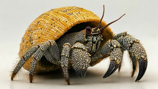 Colorful hermit crab showcasing its unique shell in a close-up setting