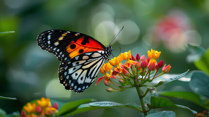 Fototapeta premium a butterfly perched on a flower in the morning