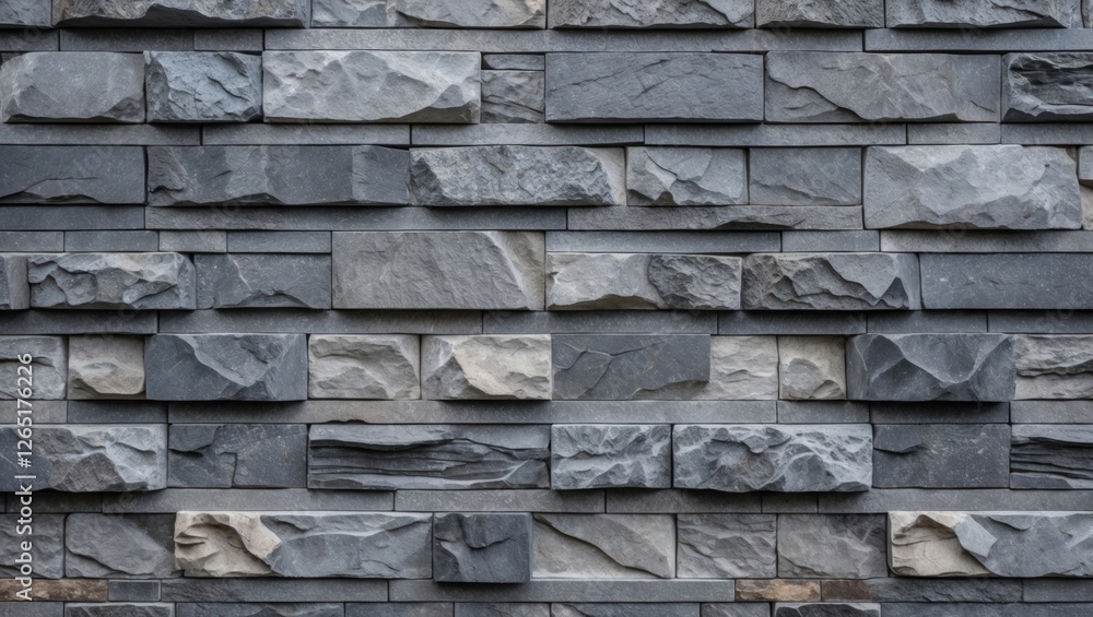Aufkleber Textured dark stone wall with different shades and sizes of stones arranged in a pattern for architectural backgrounds Copy Space