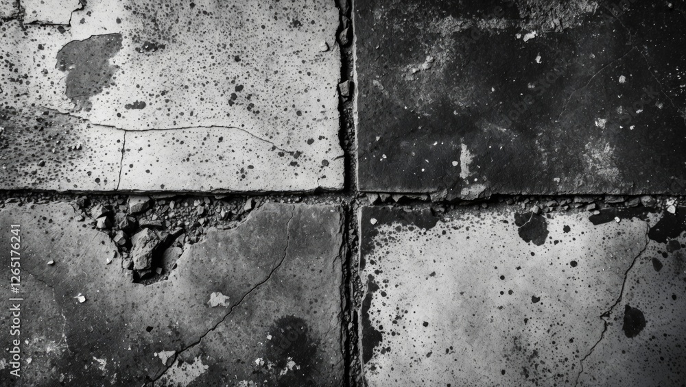 Aufkleber Grungy textured concrete floor tiles with cracks and stains in monochrome tones suitable for background and surface design Copy Space