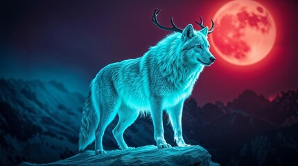 The gray wolf, a wild canine predator, howls at the moon