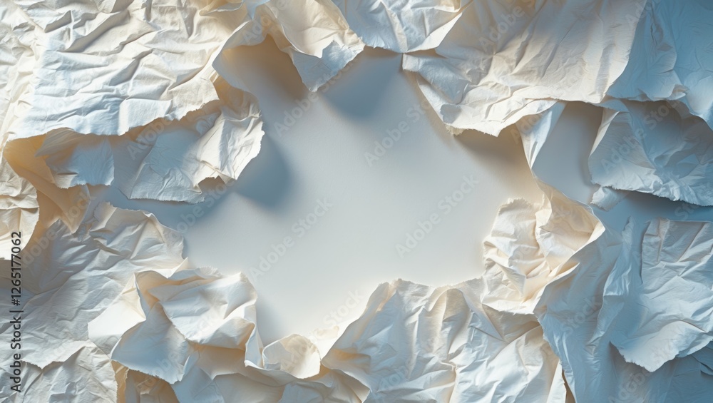 Aufkleber Crumpled white paper background with blank center space suitable for text or graphic design applications