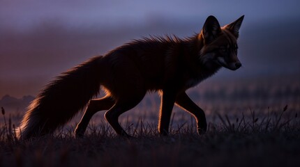 A wild red fox, a furry mammal of the Vulpes vulpes species, stands isolated against a white background, a predator in its natural habitat