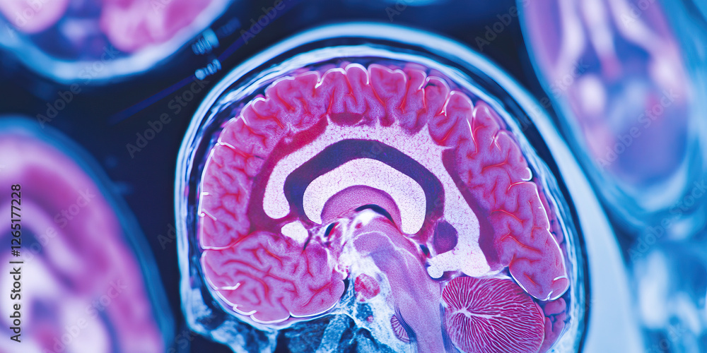 Poster sagittal brain scan: internal structures visualization