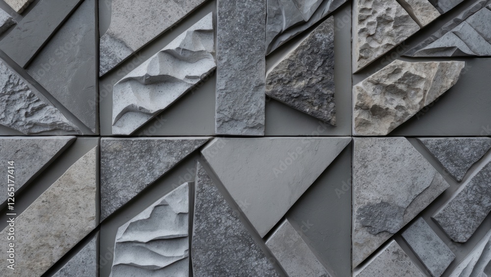 Aufkleber Textured stone wall with various shapes and shades of grey tiles arranged in a geometric pattern suitable for background use Copy Space