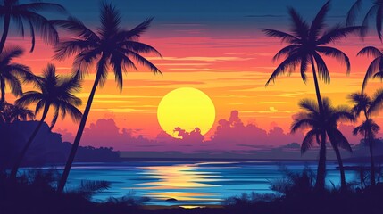 Gorgeous Sunset Silhouette of Palm Trees