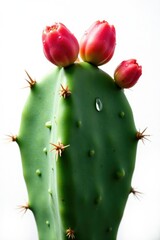 Prickly pear cactus Opuntia isolated on white background with dew drops, succulent, flora
