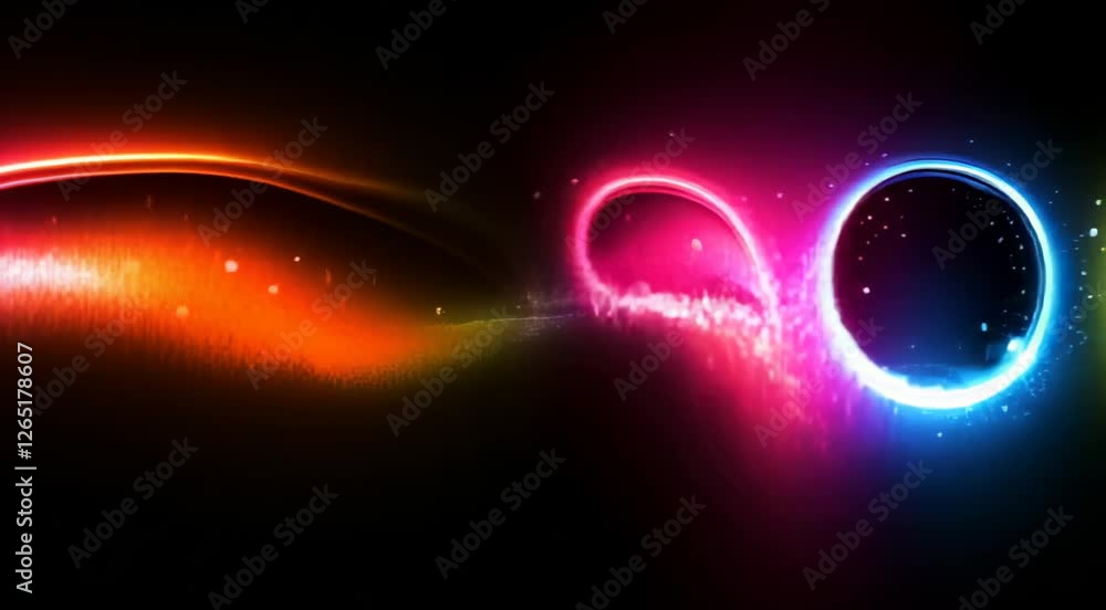 Poster Vibrant abstract wave featuring a spectrum of colors and glowing particles, creating a dynamic visual effect against a dark backdrop, perfect for creative projects