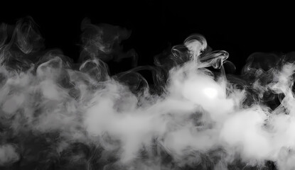 Black background with white smoke. Abstract texture of smoky fog. Background for design and decoration on a black isolated background