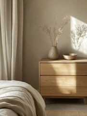 Bedroom interior with natural light illuminating furniture and decor
