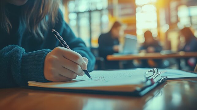 Heartening image of student with learning disabilities making inchstone progress in their studies, such as writing their first sentence or solving math problem, with supportive teacher by their side
