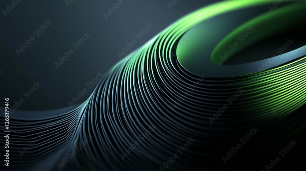 Poster 3d abstract background featuring green tech layers against a dark backdrop enhanced with glowing cir
