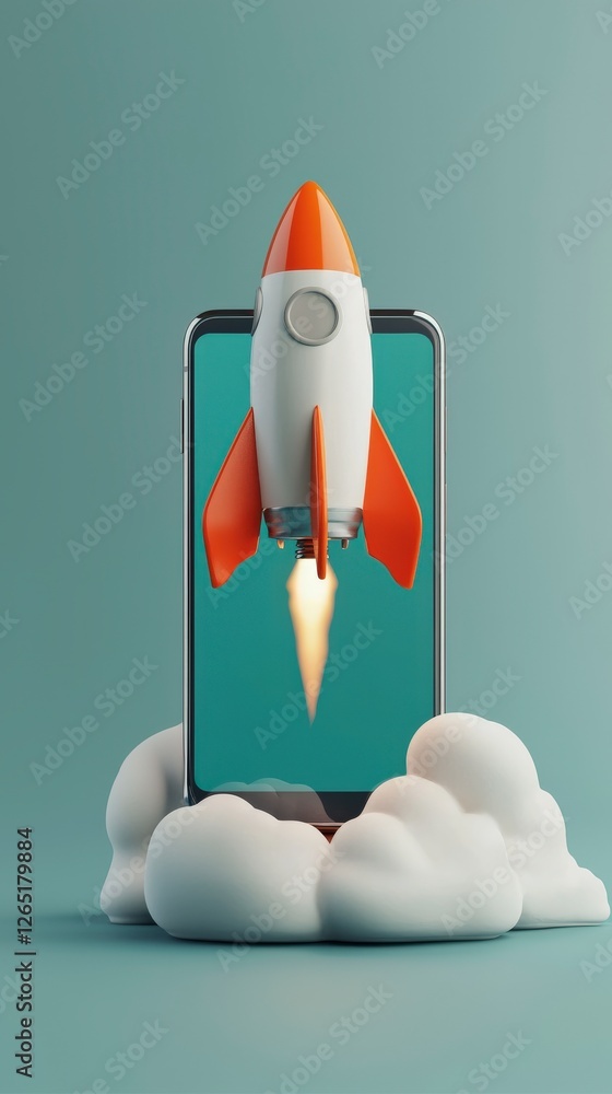 Aufkleber a playful design features a colorful rocket launching from a smartphone, igniting imagination alongs